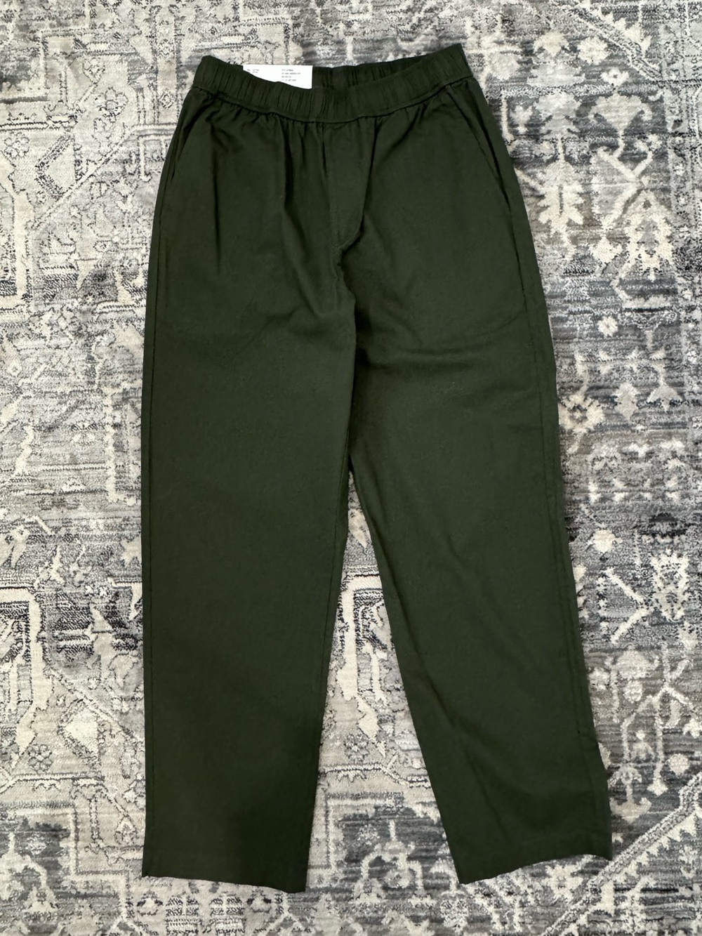 UNIQLO Olive Green Elastic-Waist Cotton Relaxed Ankle Pants